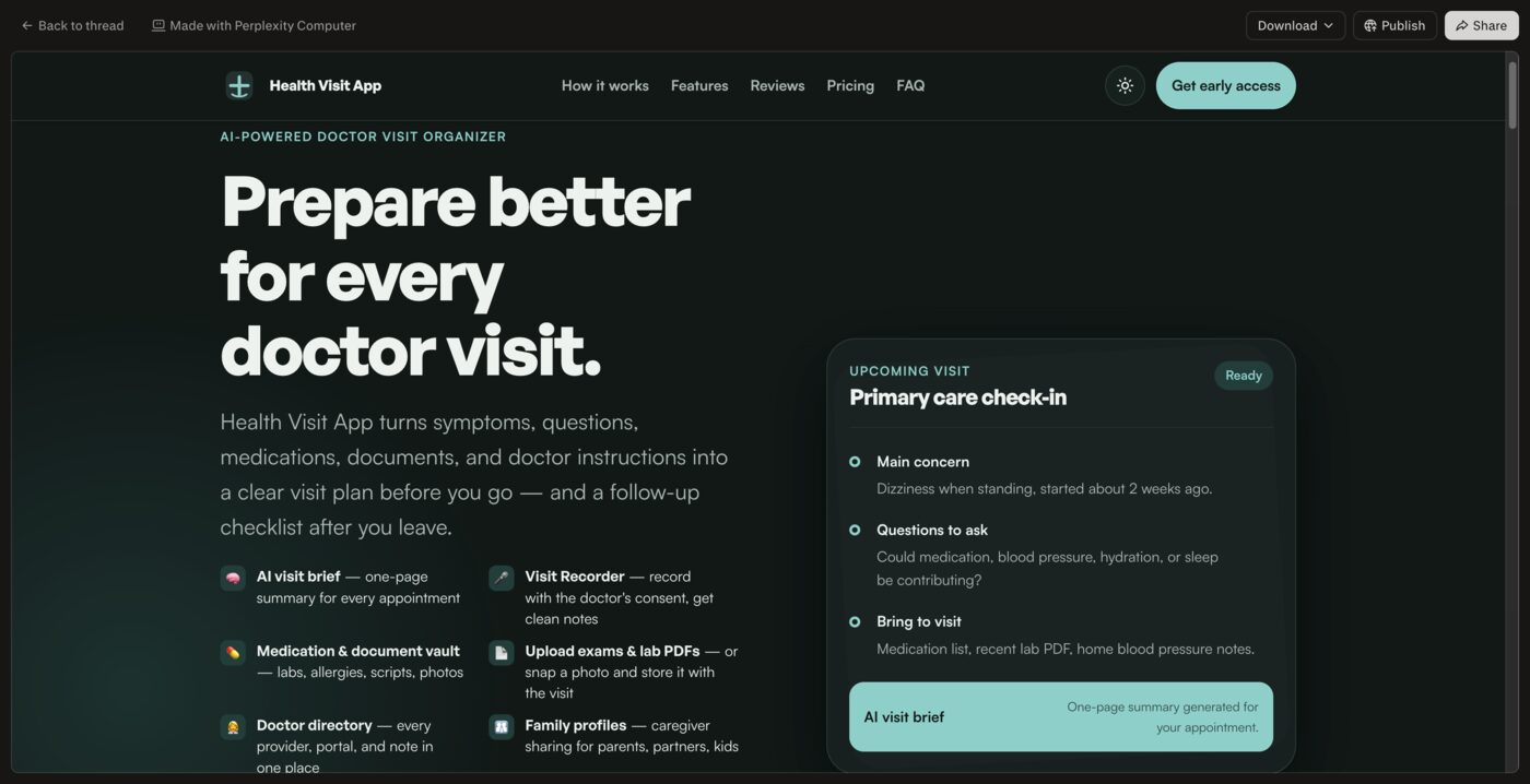 HealthVisitApp — AI-powered healthcare organizer web app with voice recorder, visit summaries, and medication tracking, built by Miami App Studio