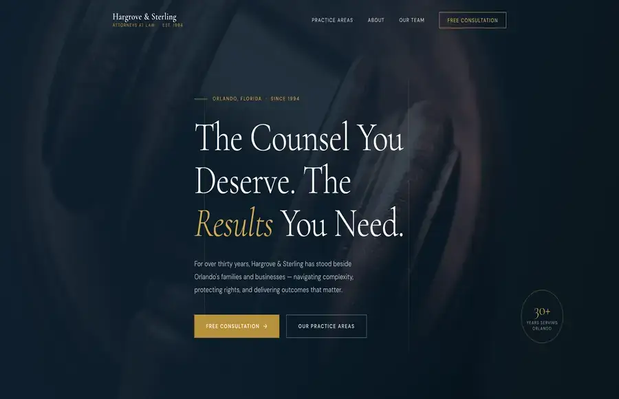 Hargrove & Sterling law firm website — Orlando Florida — designed by Miami App Studio